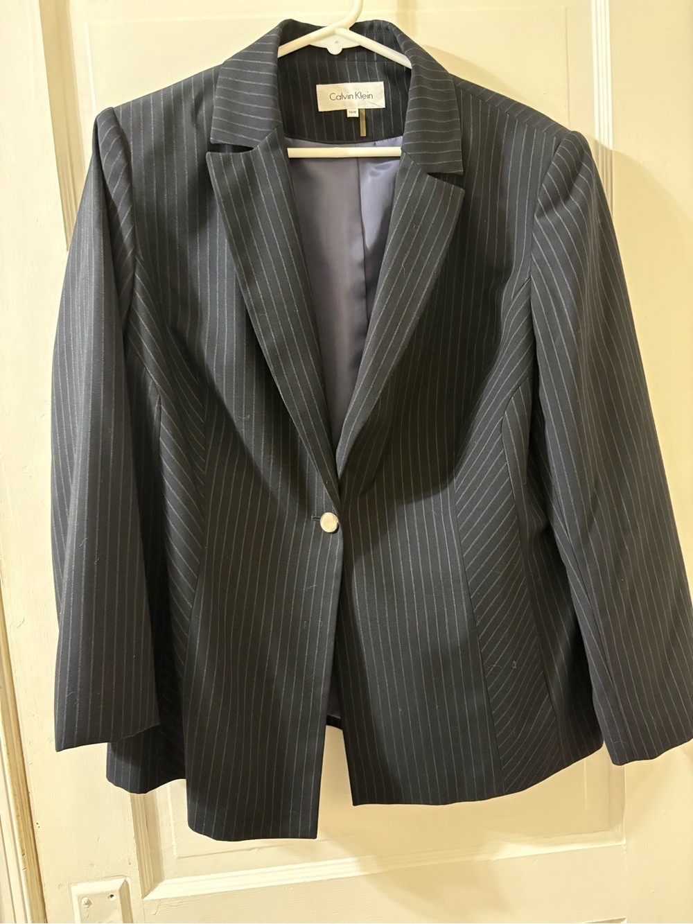 Calvin Klein Navy Pinstripe Single-Button Blazer